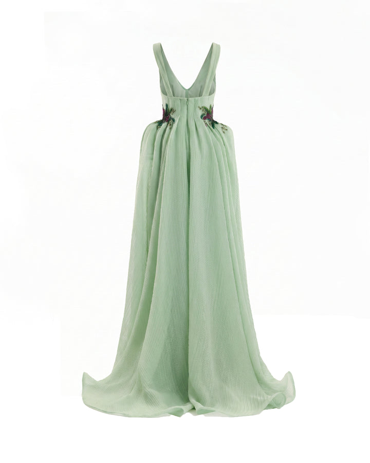 Plunging V-Neck Embroidered Dress