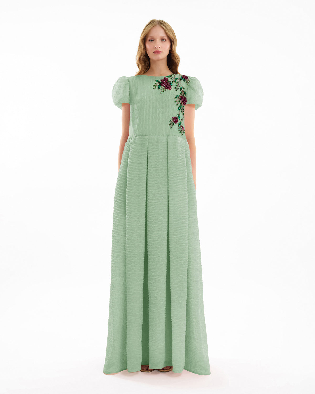 Beaded Floral Jacquard Dress