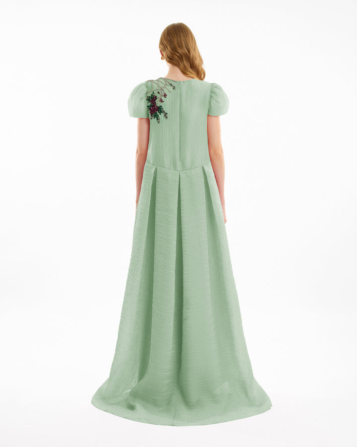 Beaded Floral Jacquard Dress