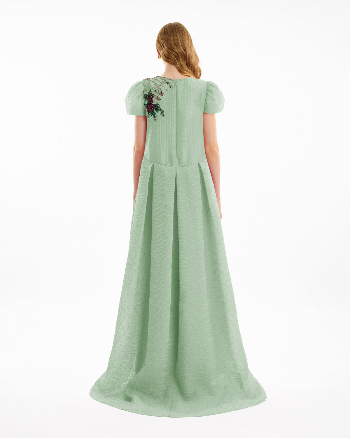 Beaded Floral Jacquard Dress