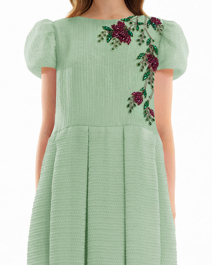Beaded Floral Jacquard Dress