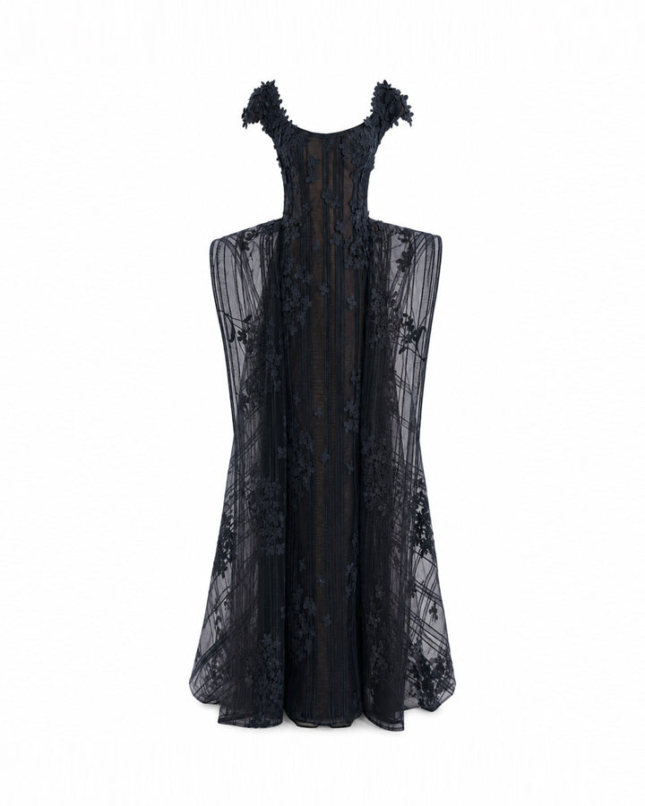 Floral Embroidered Dress with Cap Sleeves