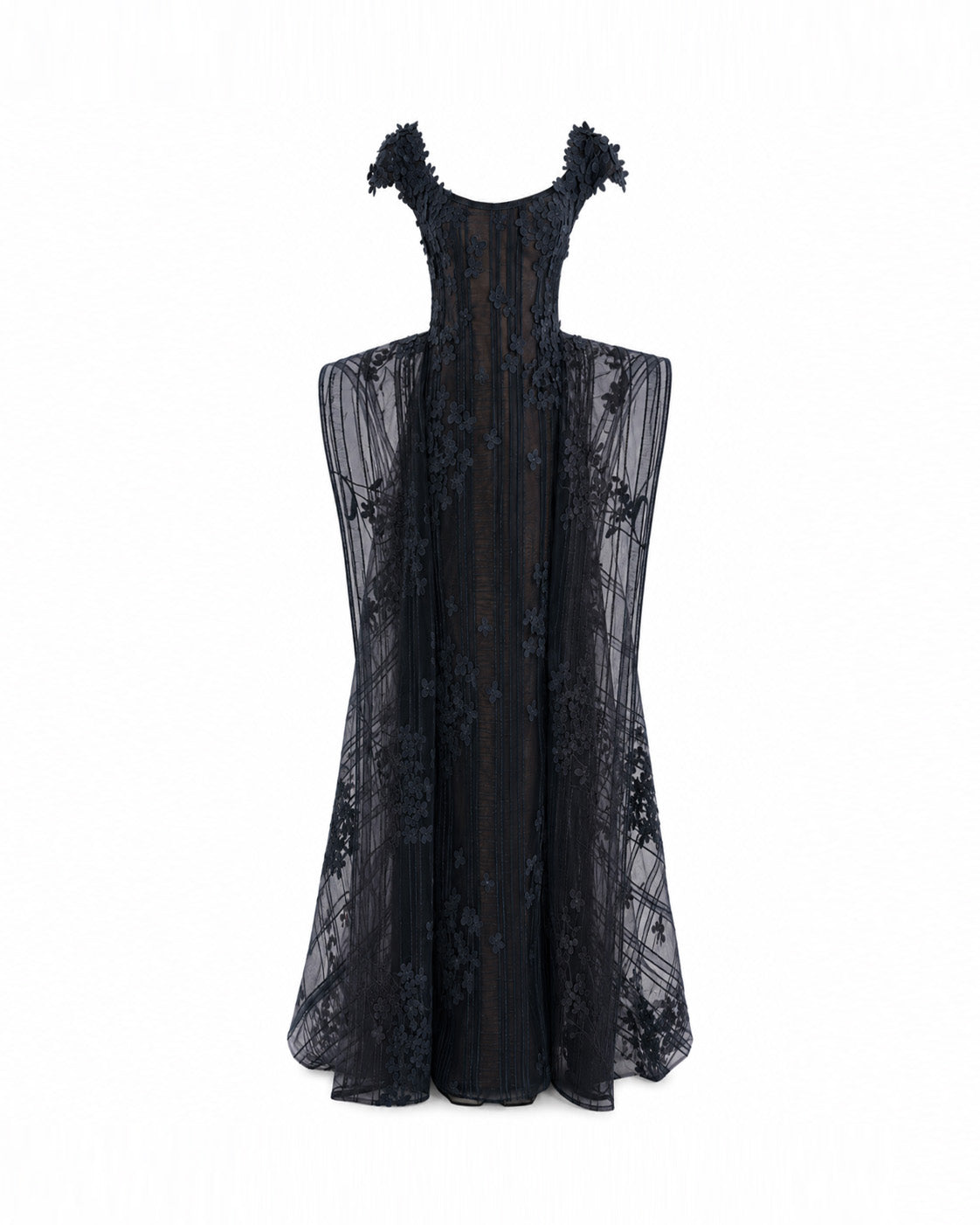 Floral Embroidered Dress with Cap Sleeves