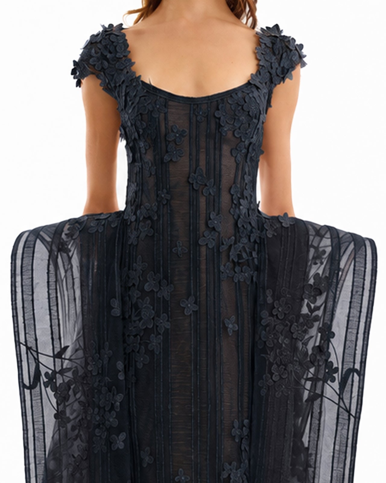 Floral Embroidered Dress with Cap Sleeves
