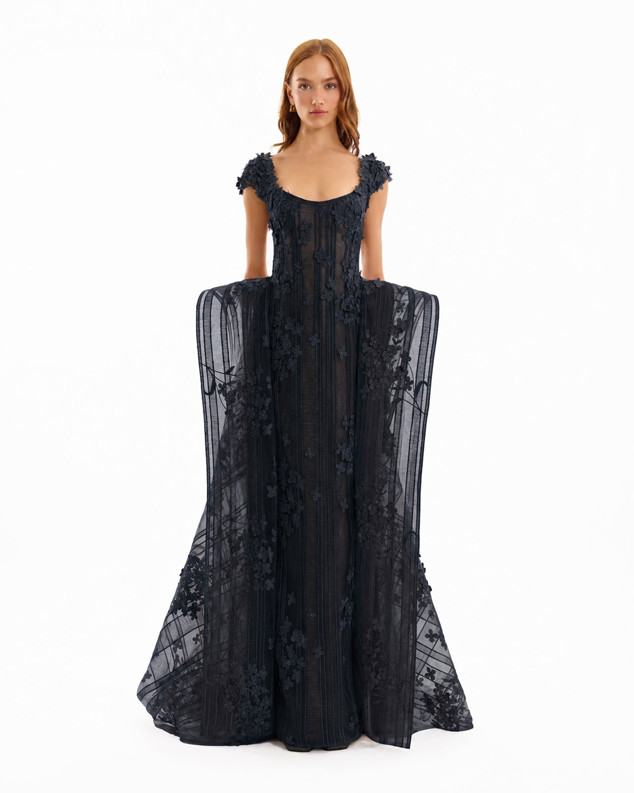 Floral Embroidered Dress with Cap Sleeves