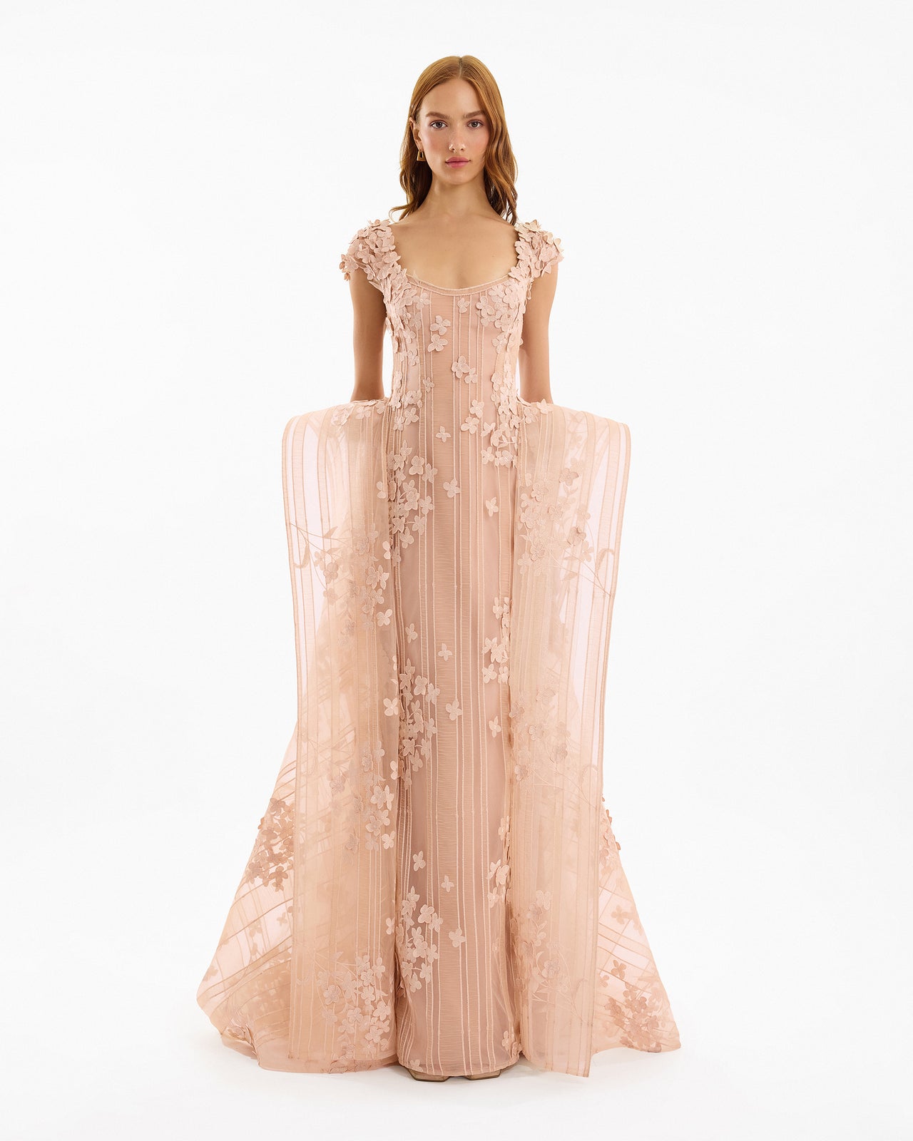 Gemy Maalouf | Evening Dresses | Floral Embroidered Dress with Cap Sleeves Gemy Maalouf | Evening Dresses | Floral Embroidered Dress with Cap Sleeves