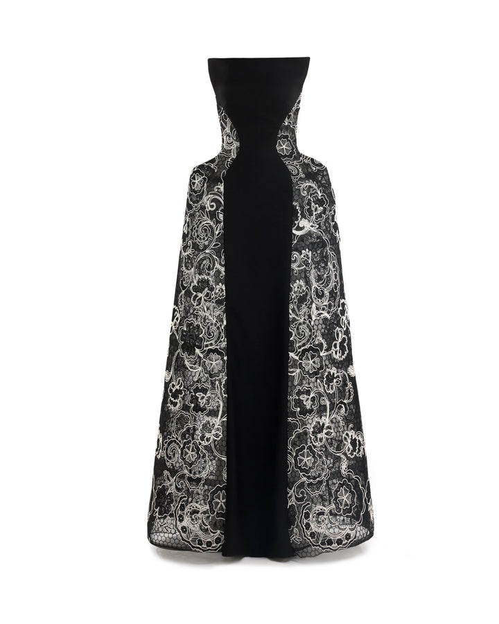Strapless Embroidered Lace Gown