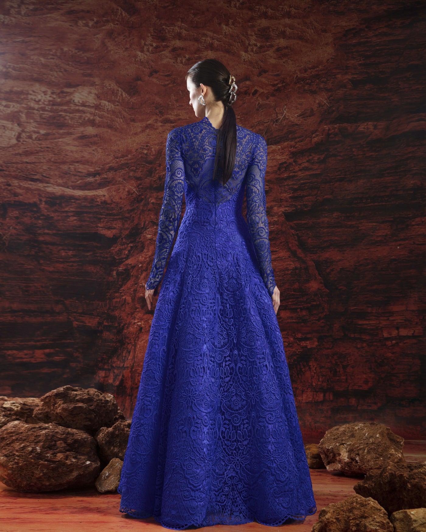 A-Line Royal Blue Lace Dress