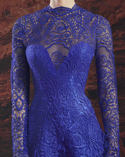A-Line Royal Blue Lace Dress