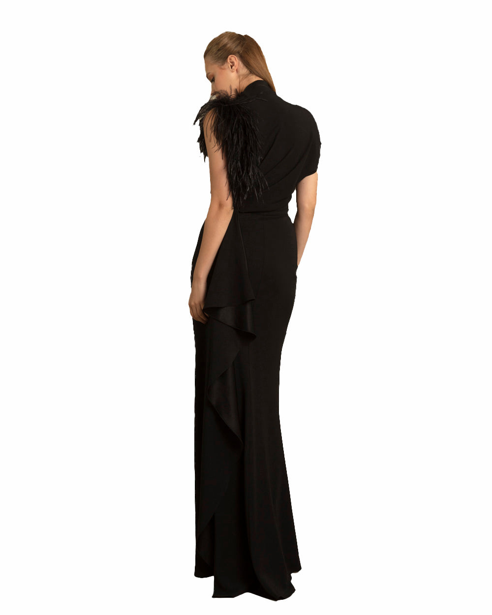 Asymmetrical Feathered Crepe Dress