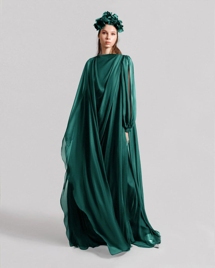 Soft Lame Petrol Organza Kaftan - Gemy Maalouf