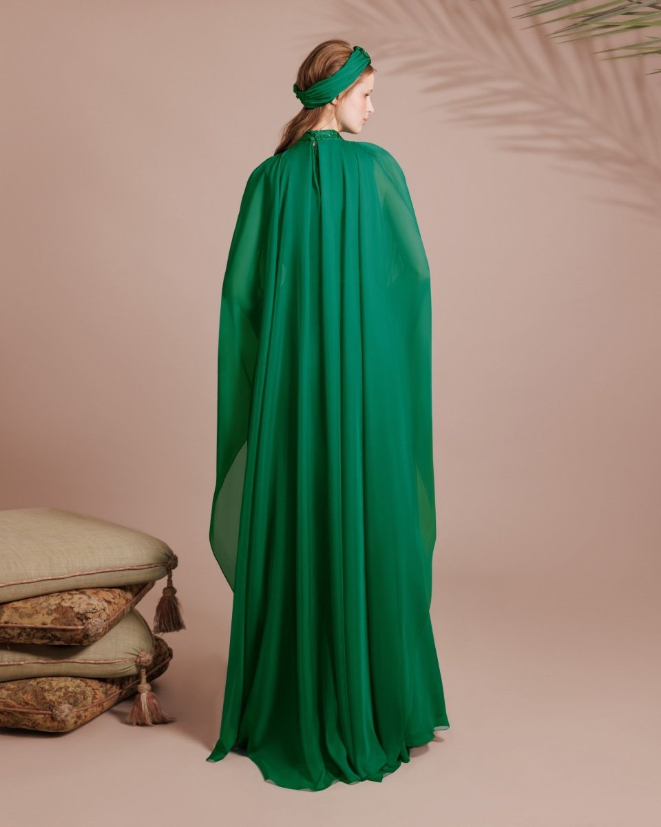 Flared Green Organza Kaftan - Gemy Maalouf