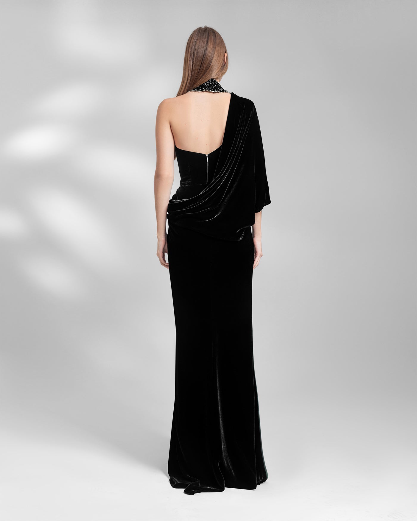 Black One-Shoulder Beaded Dress