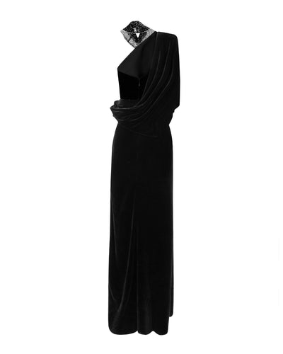 Black One-Shoulder Beaded Dress