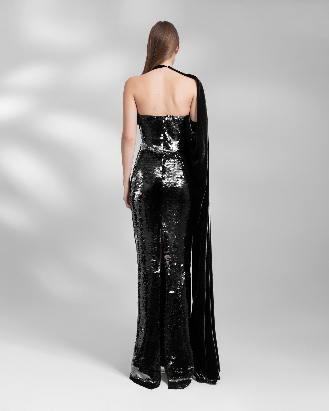 Black Strapless Velvet and Sequined Dress