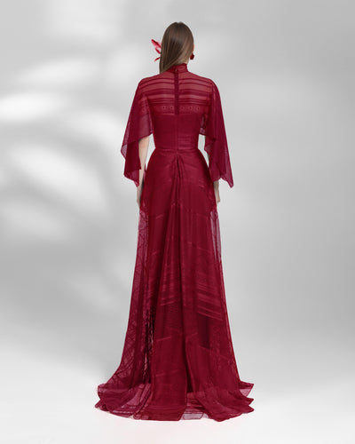 فستان طويل أحمر دانتيل