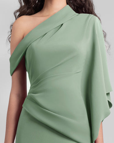 Mint Asymmetrical Neckline Dress