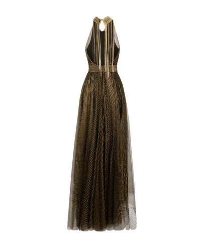 Tulle Dress with Metallic Fringes