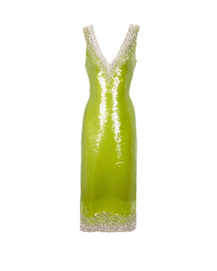 Fitted Sequins Pistachio Dress - Gemy Maalouf