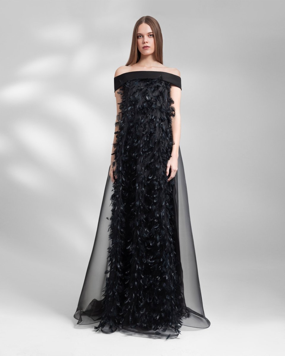 Feather Flared Dress - Gemy Maalouf