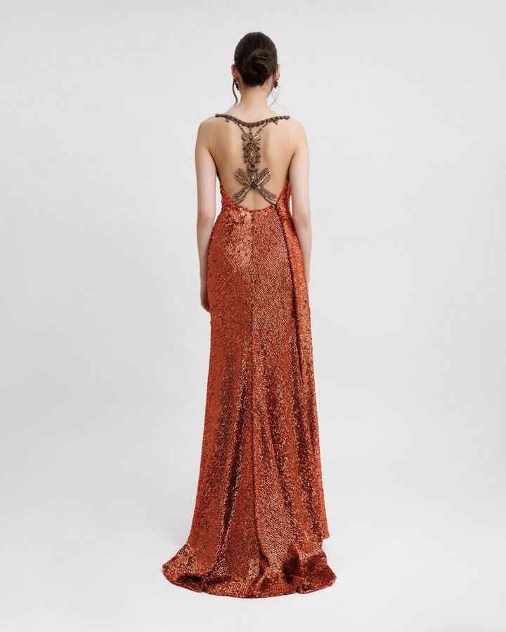 Long Dress with Beaded Straps and Back - Gemy Maalouf