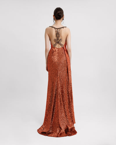 Long Dress with Beaded Straps and Back