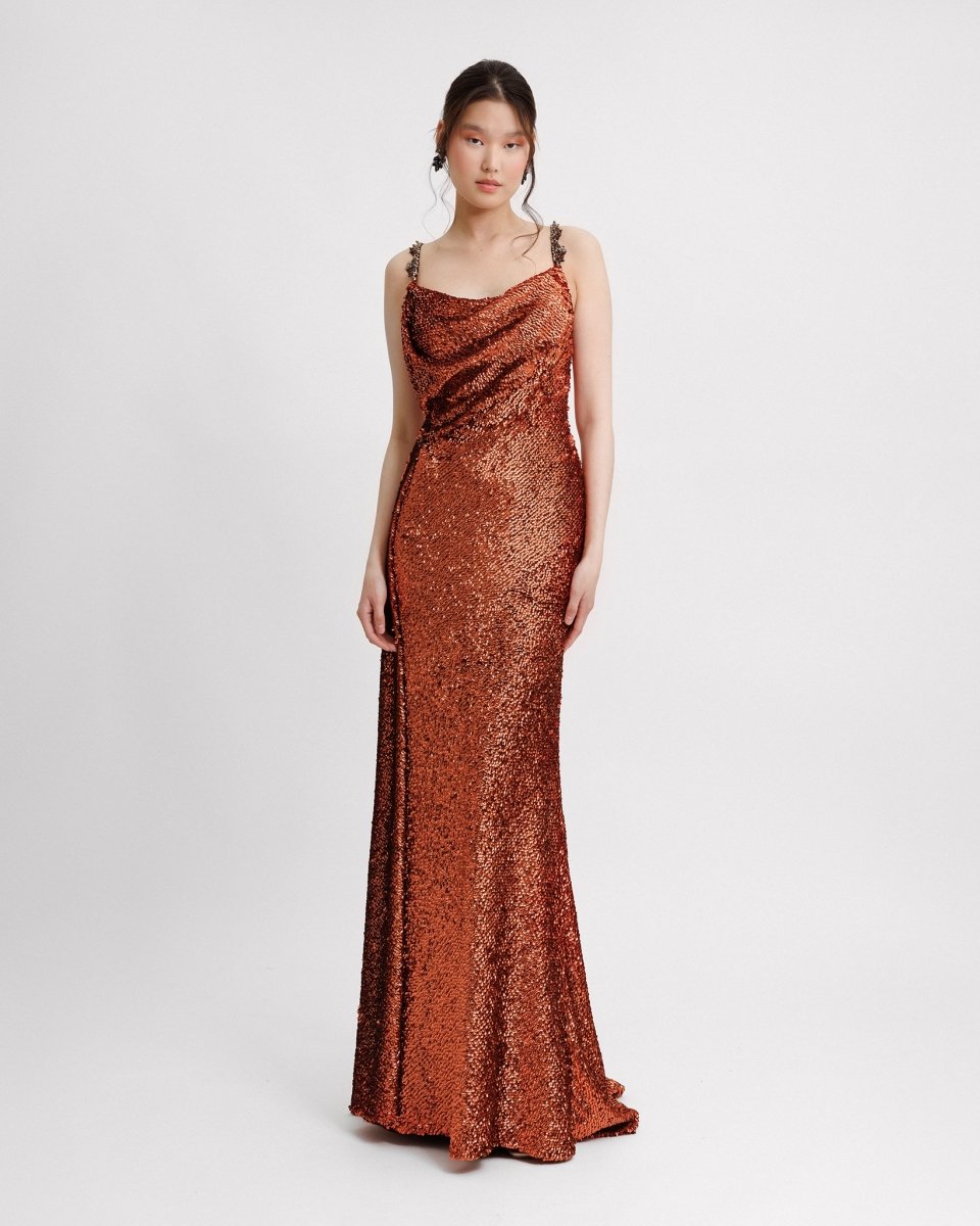 Long Dress with Beaded Straps and Back - Gemy Maalouf