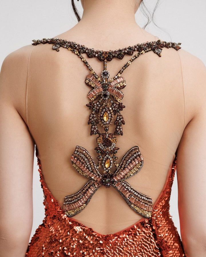 Long Dress with Beaded Straps and Back - Gemy Maalouf