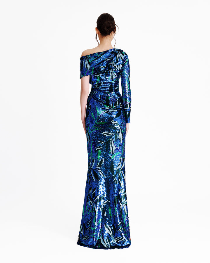 Draped Slim-Cut Blue Dress