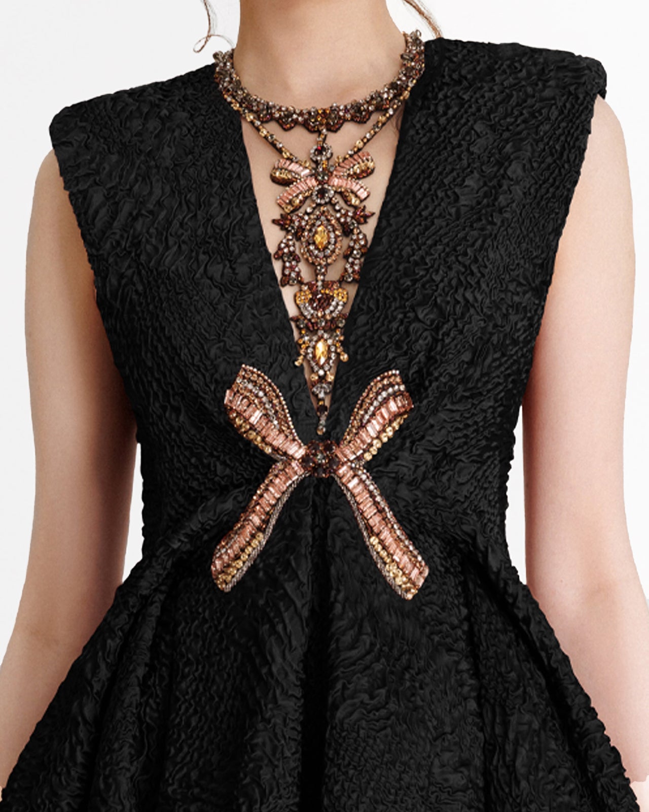 Structured Shoulder Black Dress