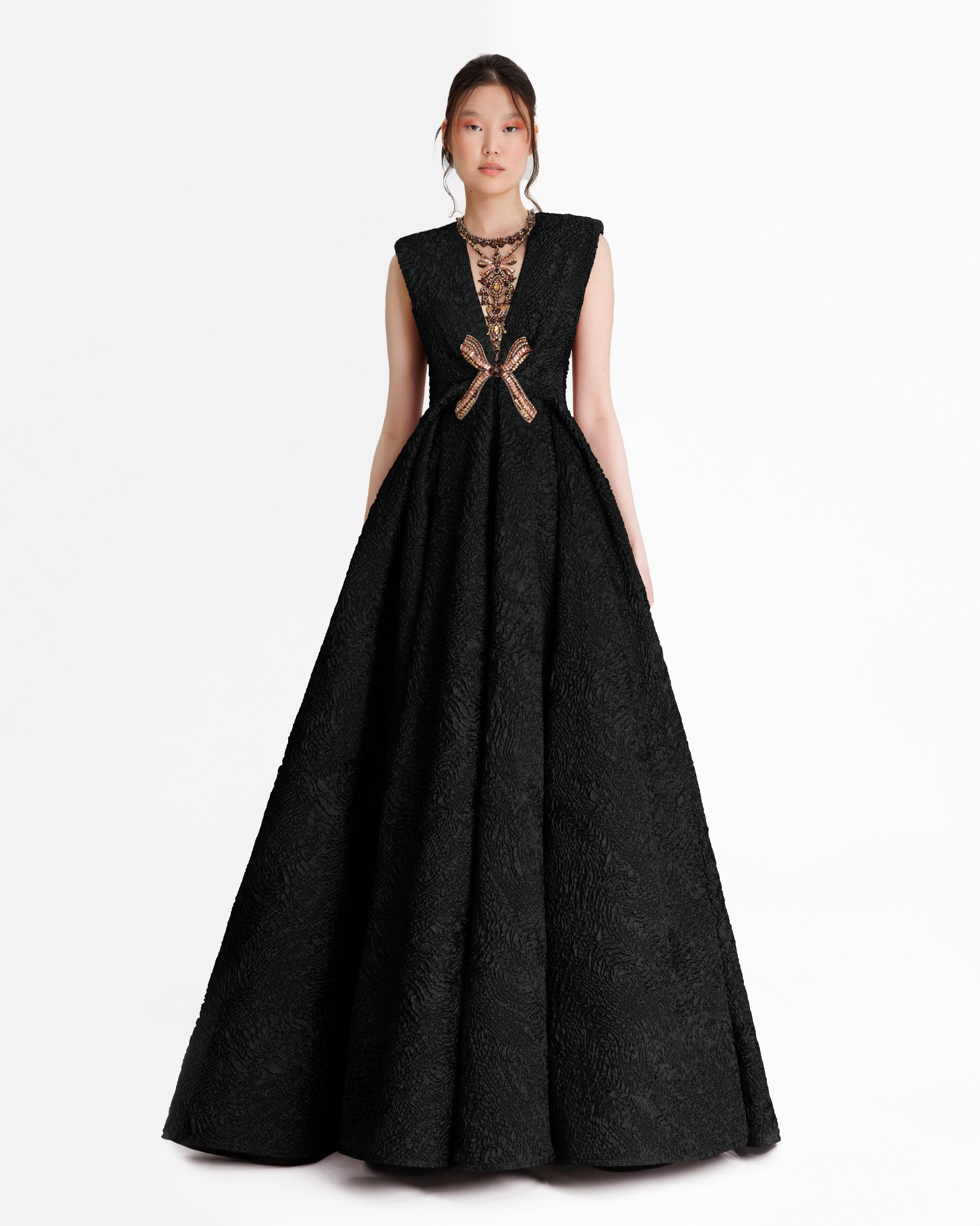 Structured Shoulder Black Dress