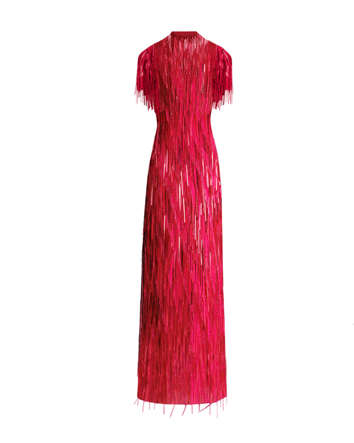 Beaded Fringes Fuchsia Dress