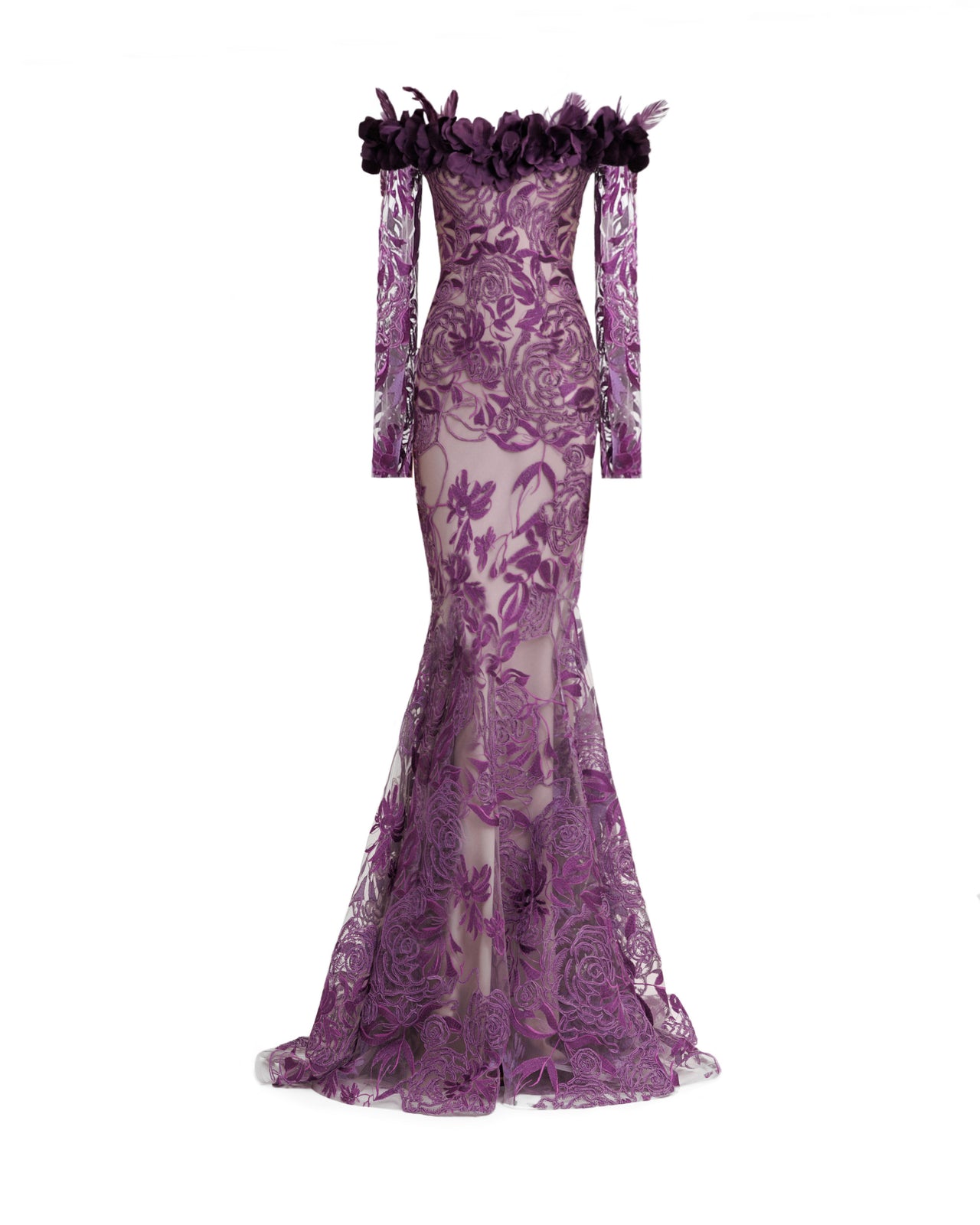 Floral Feathered Off-the-shoulder Dress