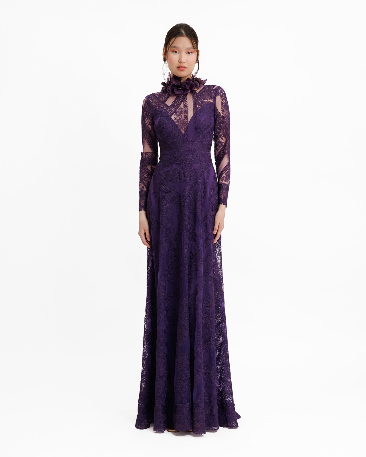 Gemy Maalouf - Gemy Maalouf | Evening Dresses | Patterned Lace Long Sleeves Dress - Gemy Maalouf - Gemy Maalouf | Evening Dresses | Patterned Lace Long Sleeves Dress -