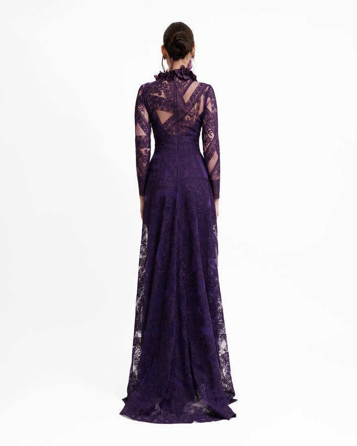 Patterned Lace Long Sleeves Dress