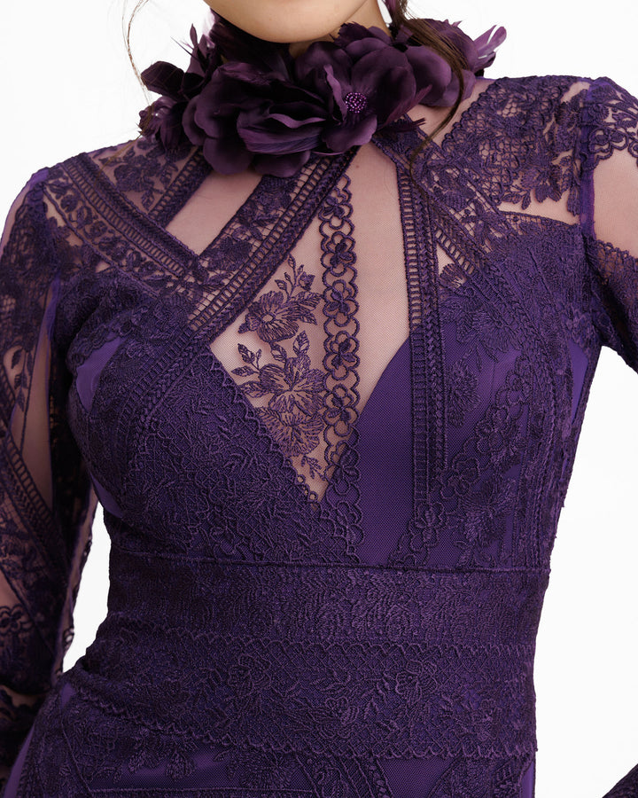 Patterned Lace Long Sleeves Dress