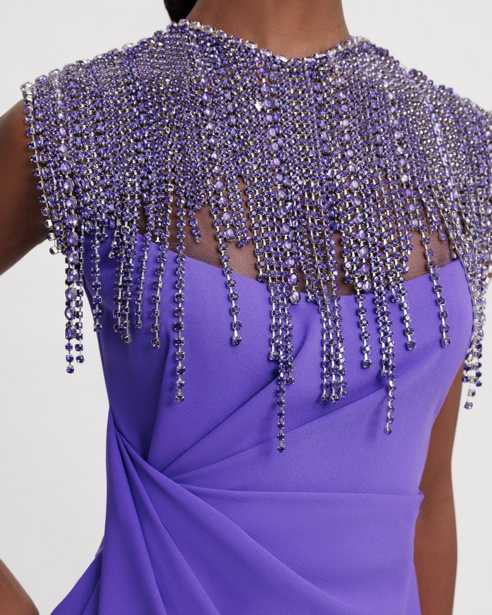 Beaded Tassels Collar Dress - Gemy Maalouf