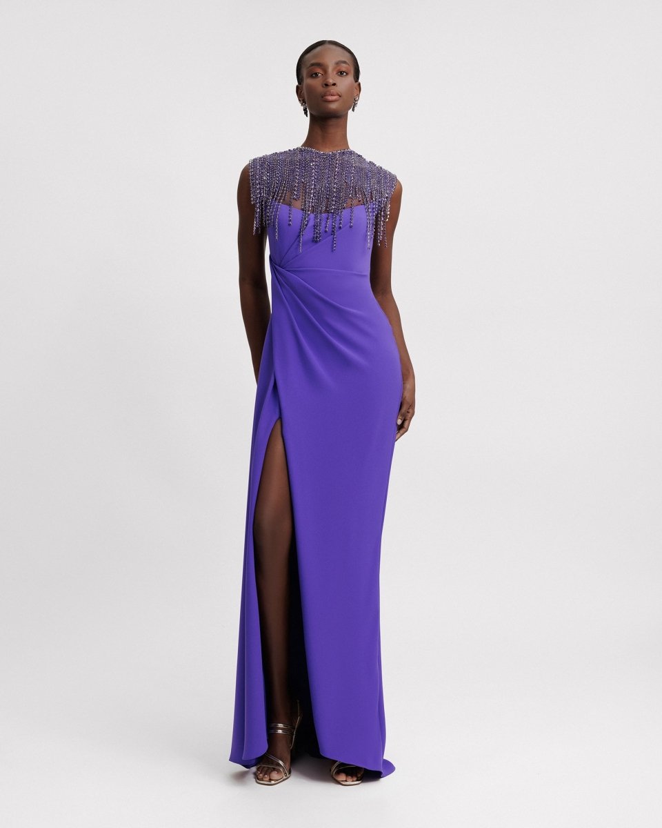 Beaded Tassels Collar Dress - Gemy Maalouf