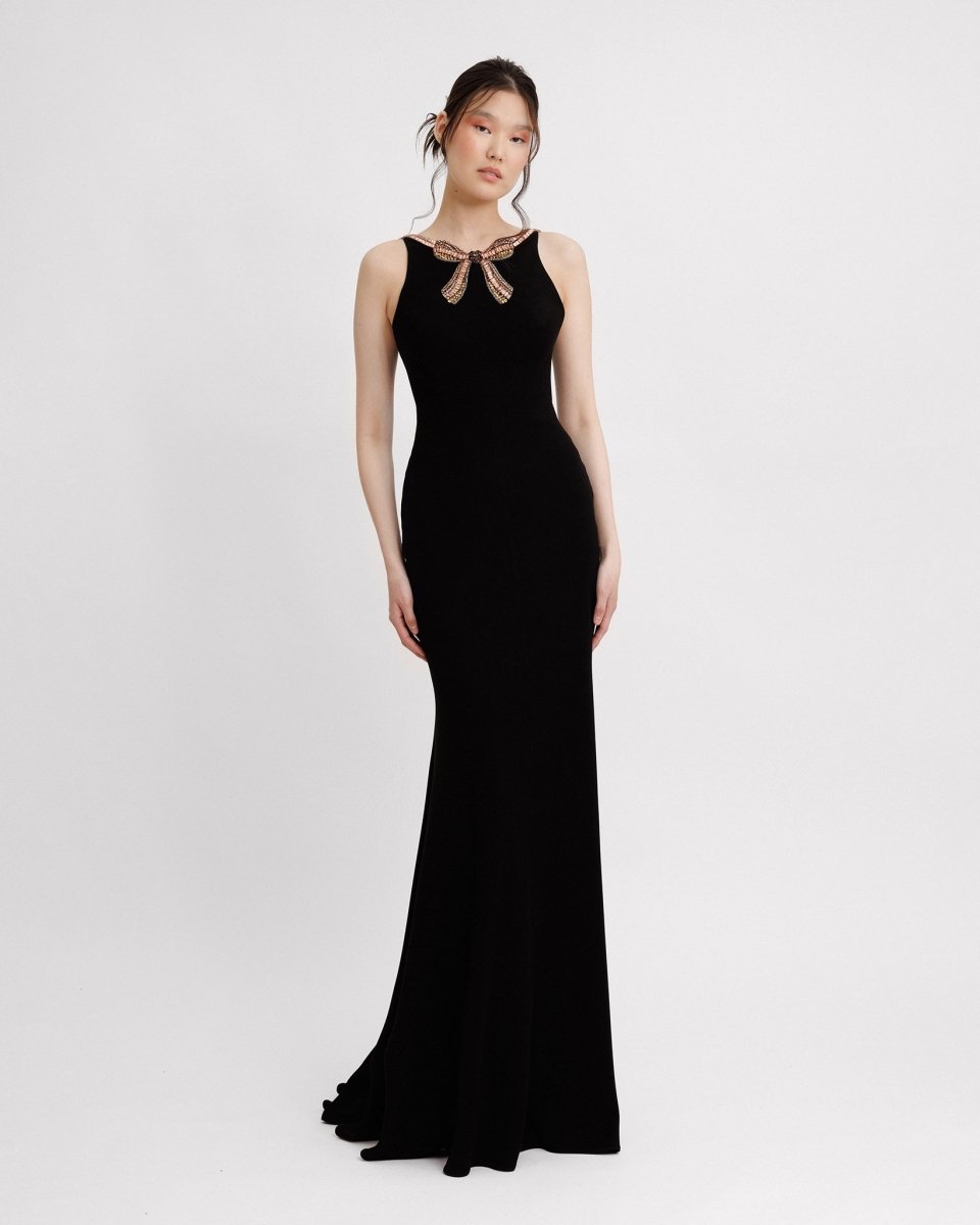 Slim - cut Dress With Beaded Bow - Gemy Maalouf