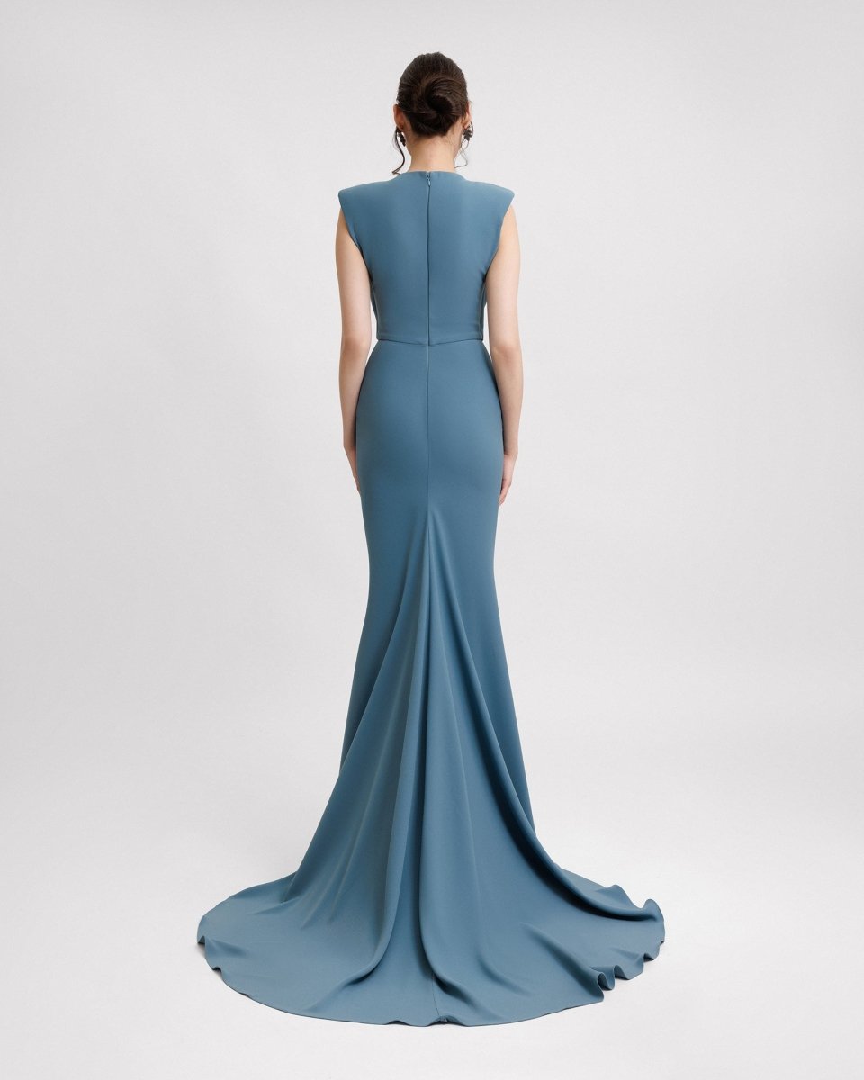 Beaded Cowl - neckline Crepe Dress - Gemy Maalouf