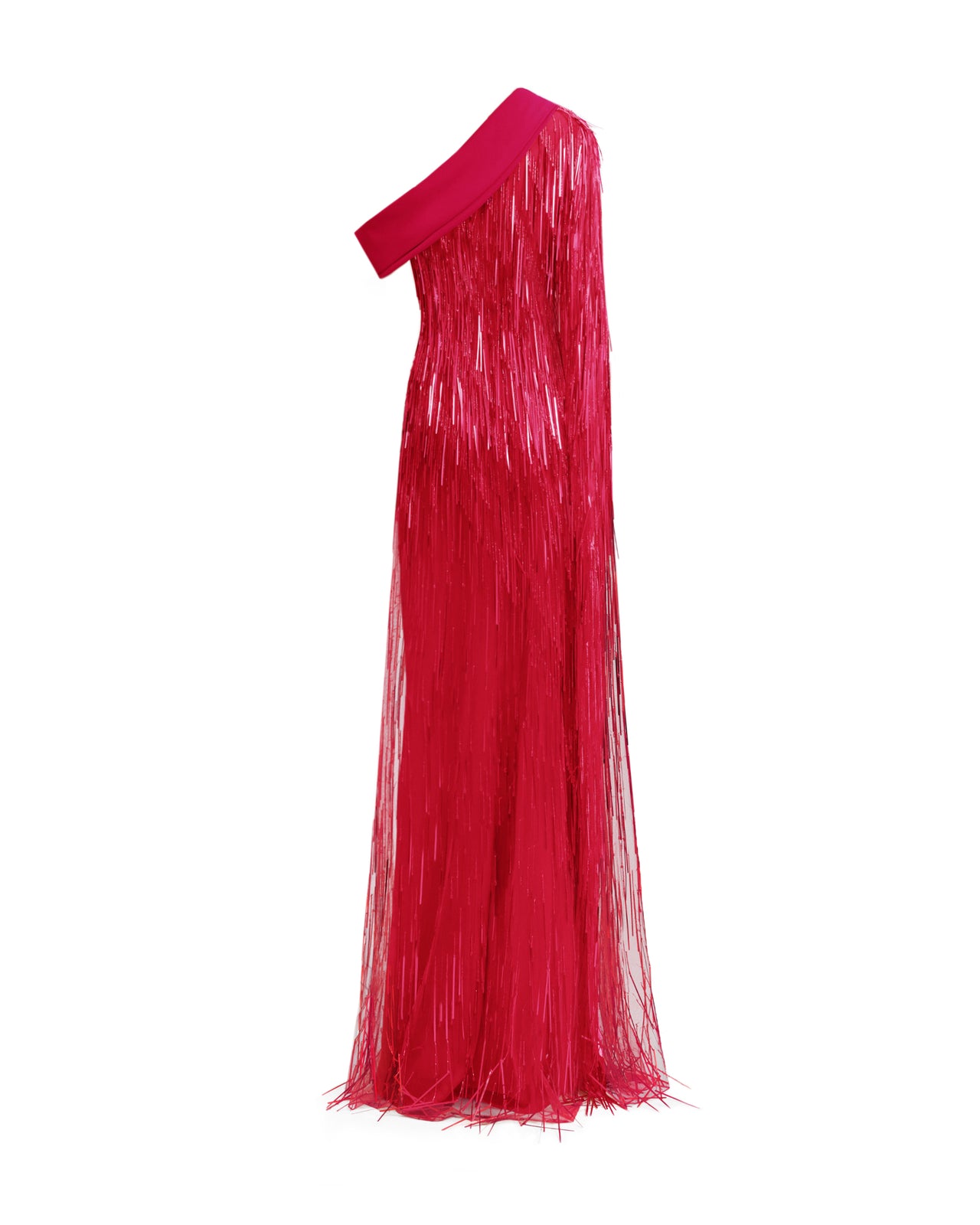 One-Shoulder Crepe Fold-Over Fuchsia Dress