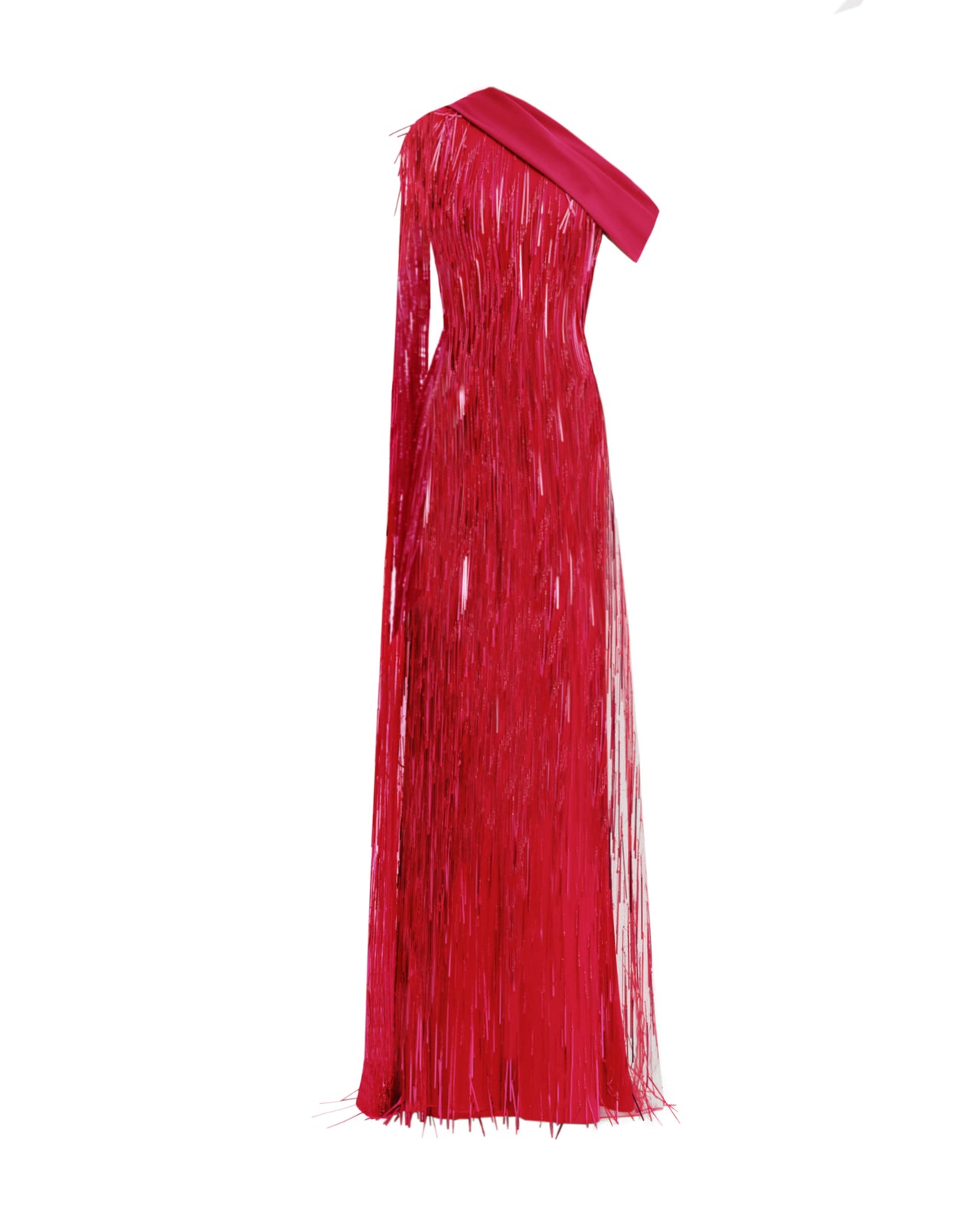 One-Shoulder Crepe Fold-Over Fuchsia Dress