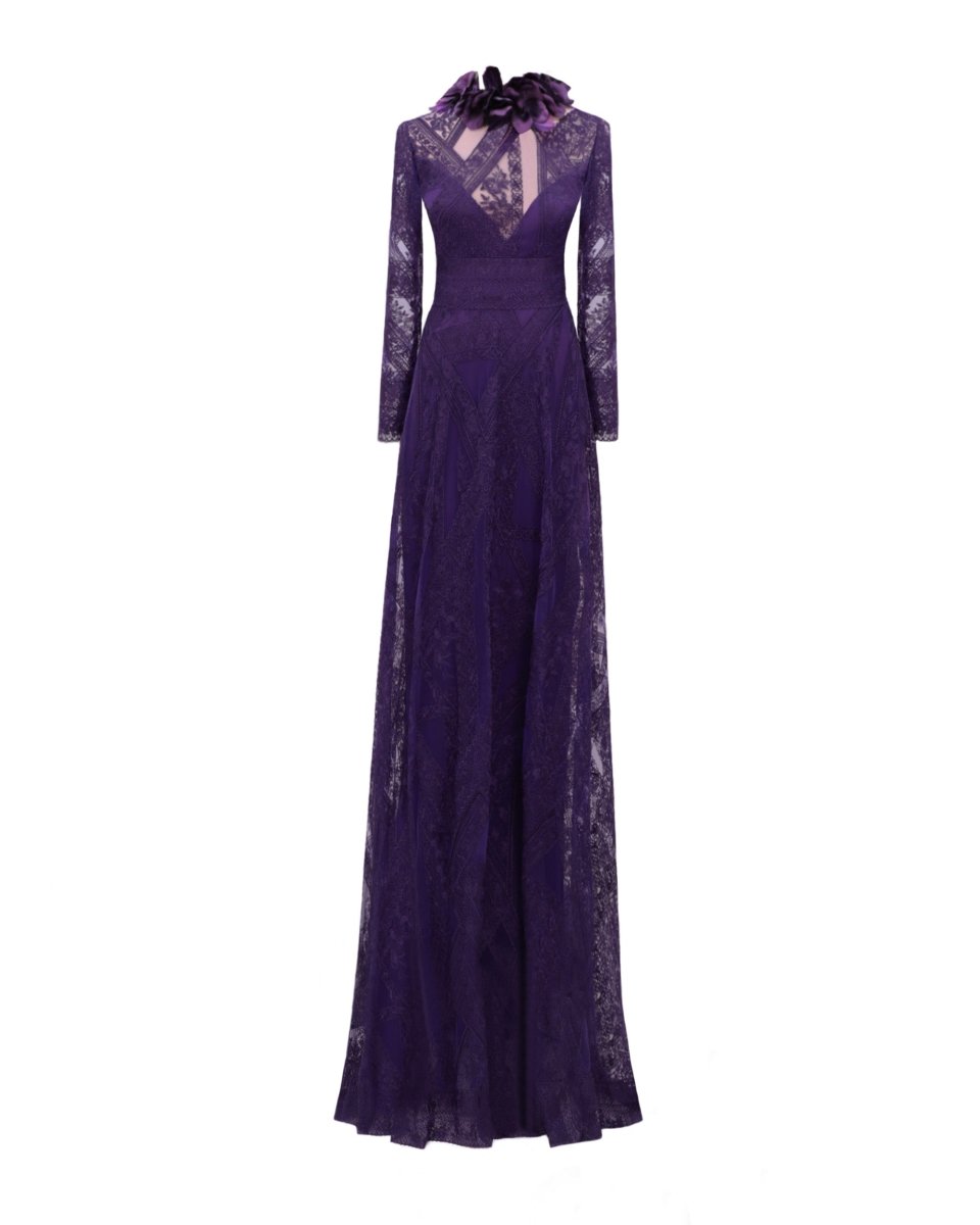 Gemy Maalouf | Evening Dresses | Patterned Lace Long Sleeves Dress Gemy Maalouf | Evening Dresses | Patterned Lace Long Sleeves Dress