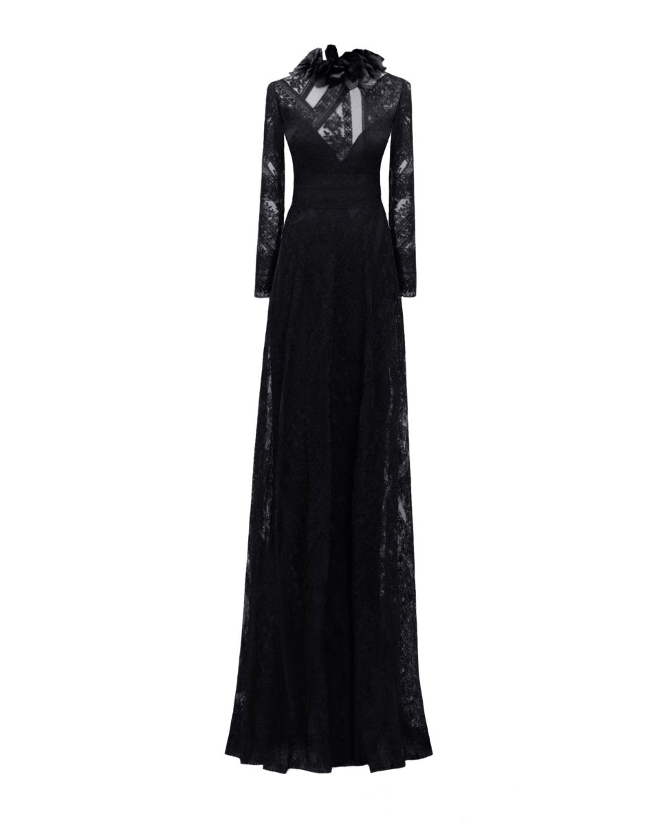 Gemy Maalouf - Gemy Maalouf | Evening Dresses | Patterned Lace Long Sleeves Dress - Gemy Maalouf - Gemy Maalouf | Evening Dresses | Patterned Lace Long Sleeves Dress -