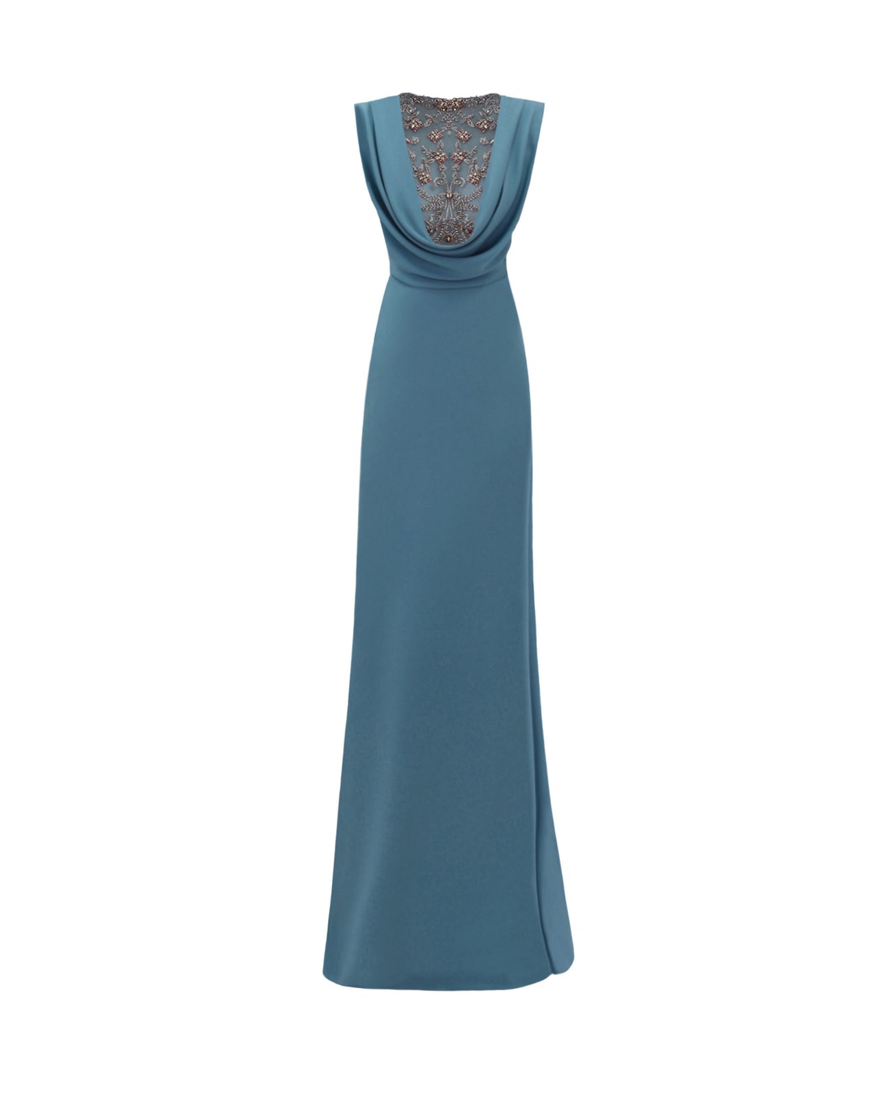 Beaded Cowl-neckline Crepe Dress