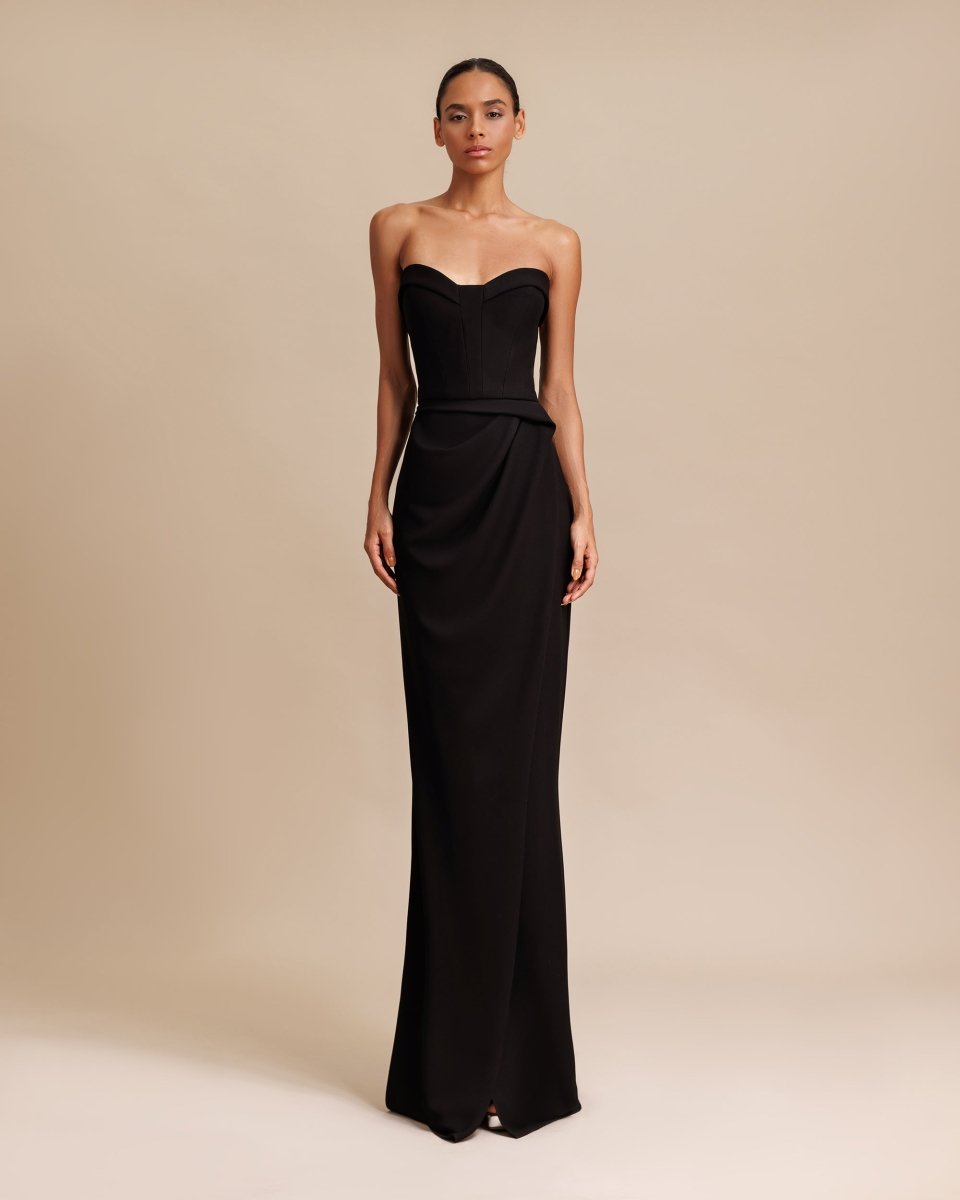 Strapless Draped Black Crepe Dress - Gemy Maalouf