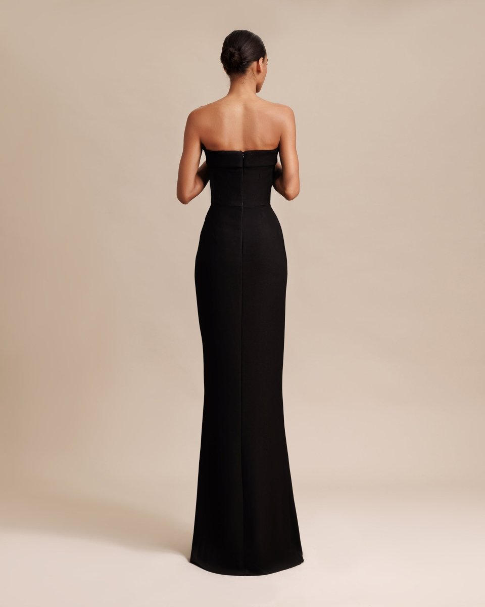 Strapless Draped Black Crepe Dress - Gemy Maalouf