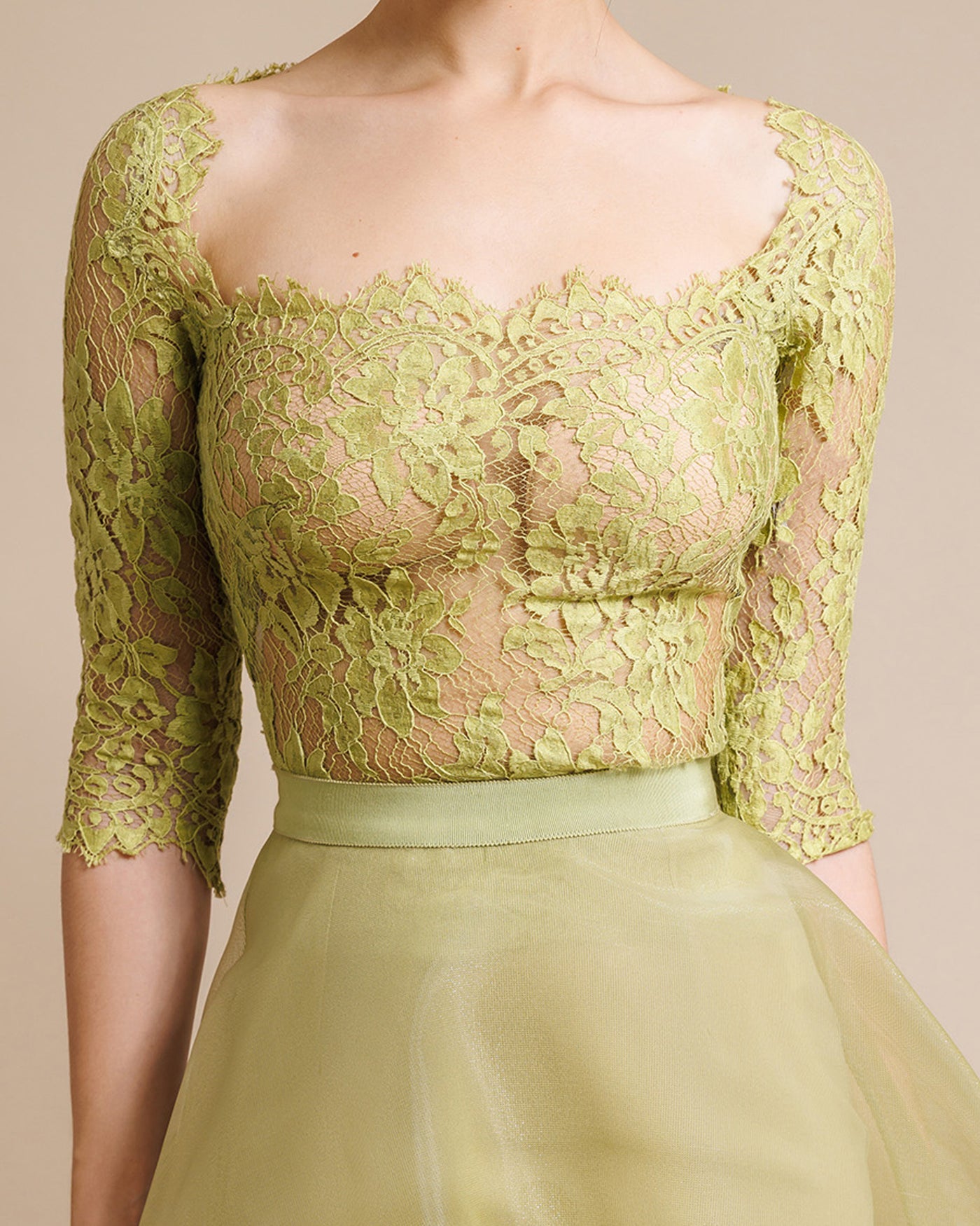 3/4 Sleeves Top With Organza Skirt