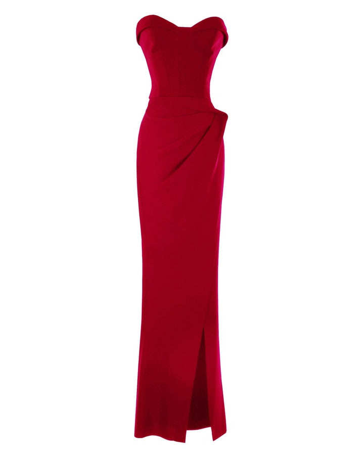 Strapless Red Crepe Dress - Gemy Maalouf