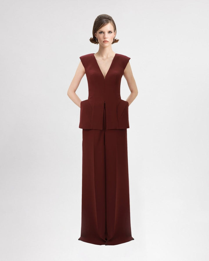 V - Neck Top with Pants Set - Gemy Maalouf